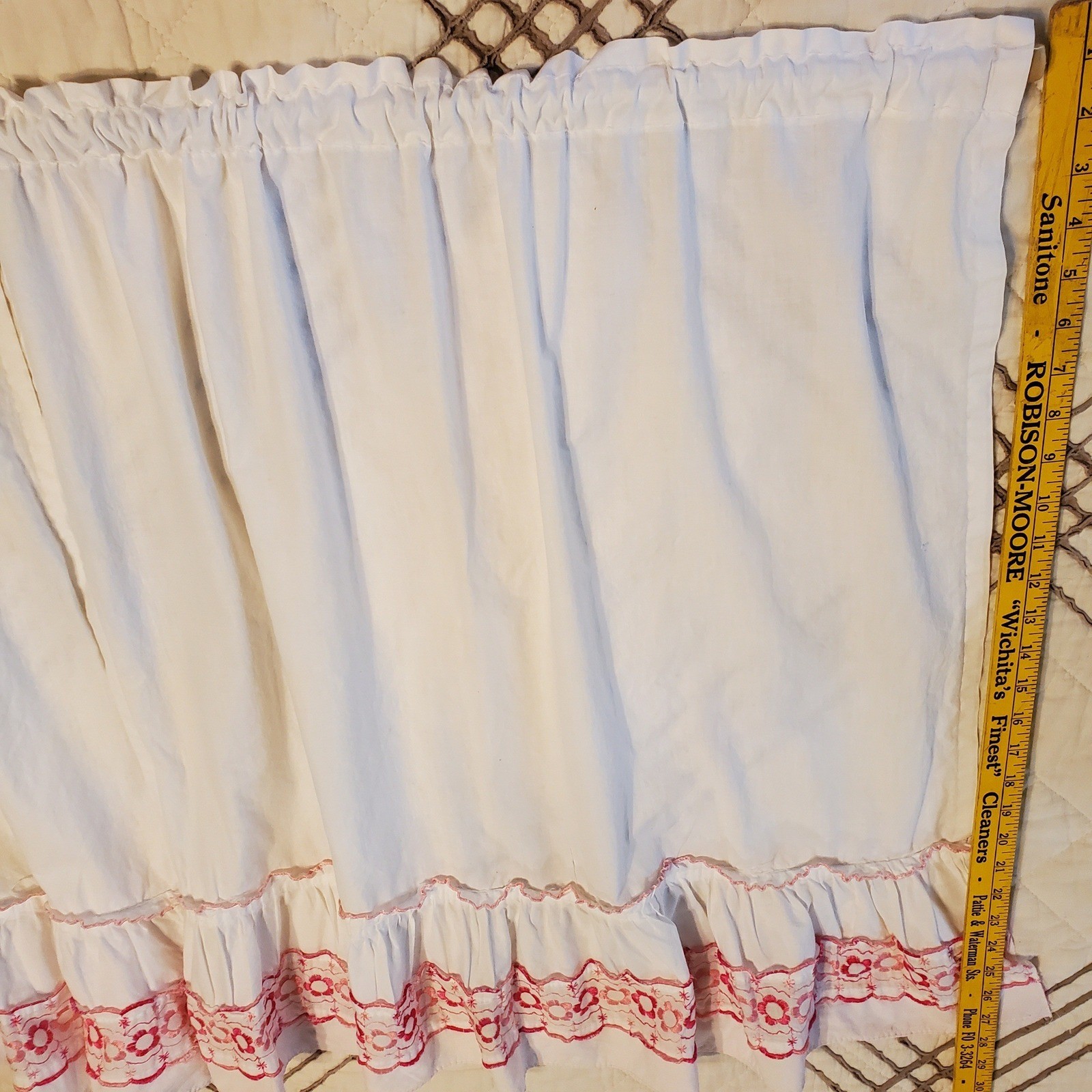 Unbranded Cafe Curtain Set Kitchen White Pink Red Floral Embroidered Excellent