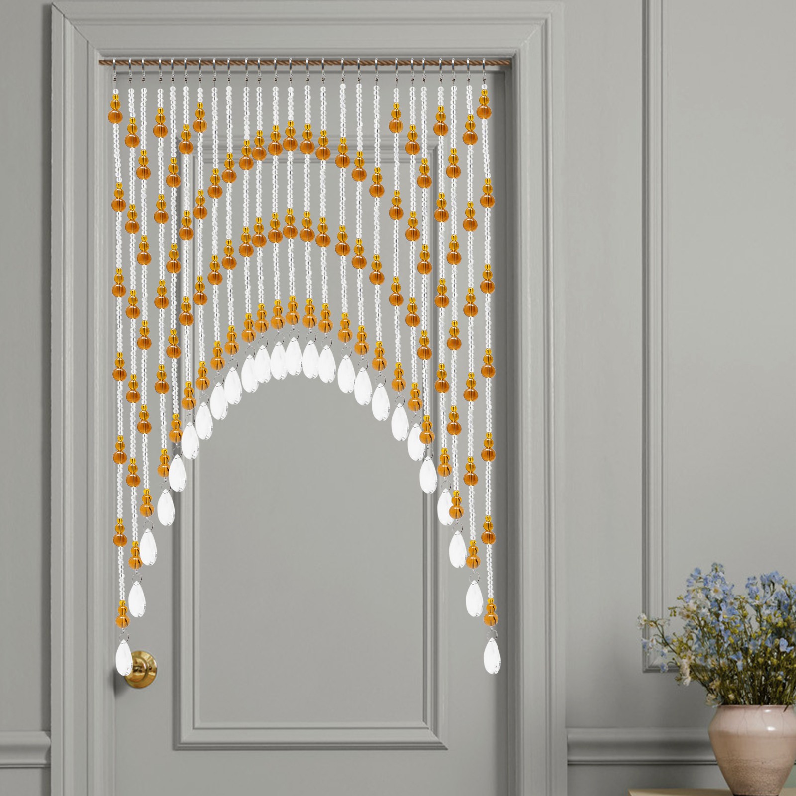 Amber Beaded Door Curtain 25-Strand Crystal Glass Beads Curtain for Home Décor