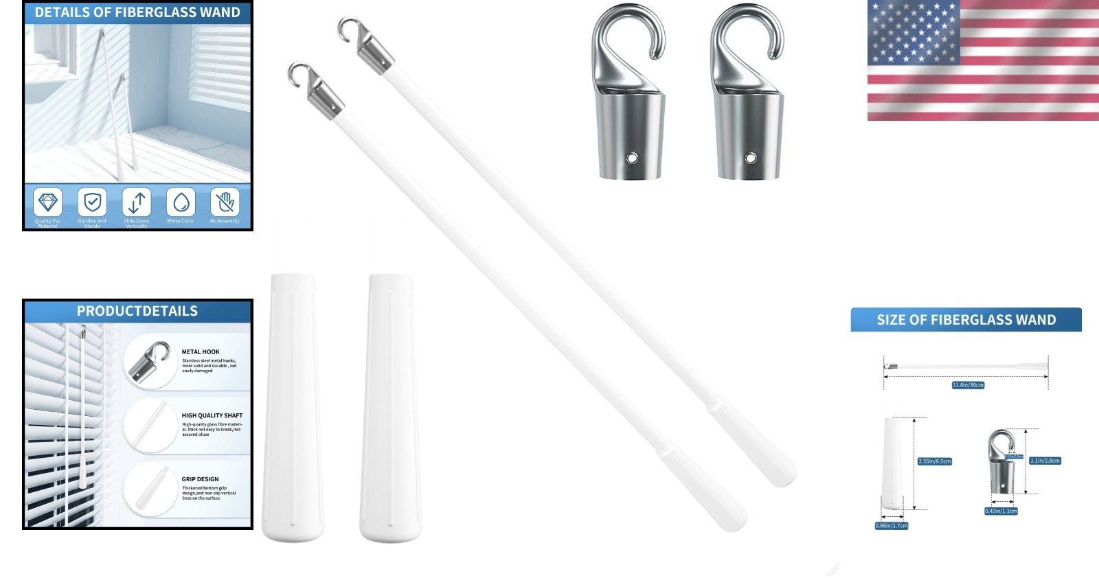 Fiberglass Blind Tilt Wands – Easy Install 12 Inch Replacement Parts (2 Pack)