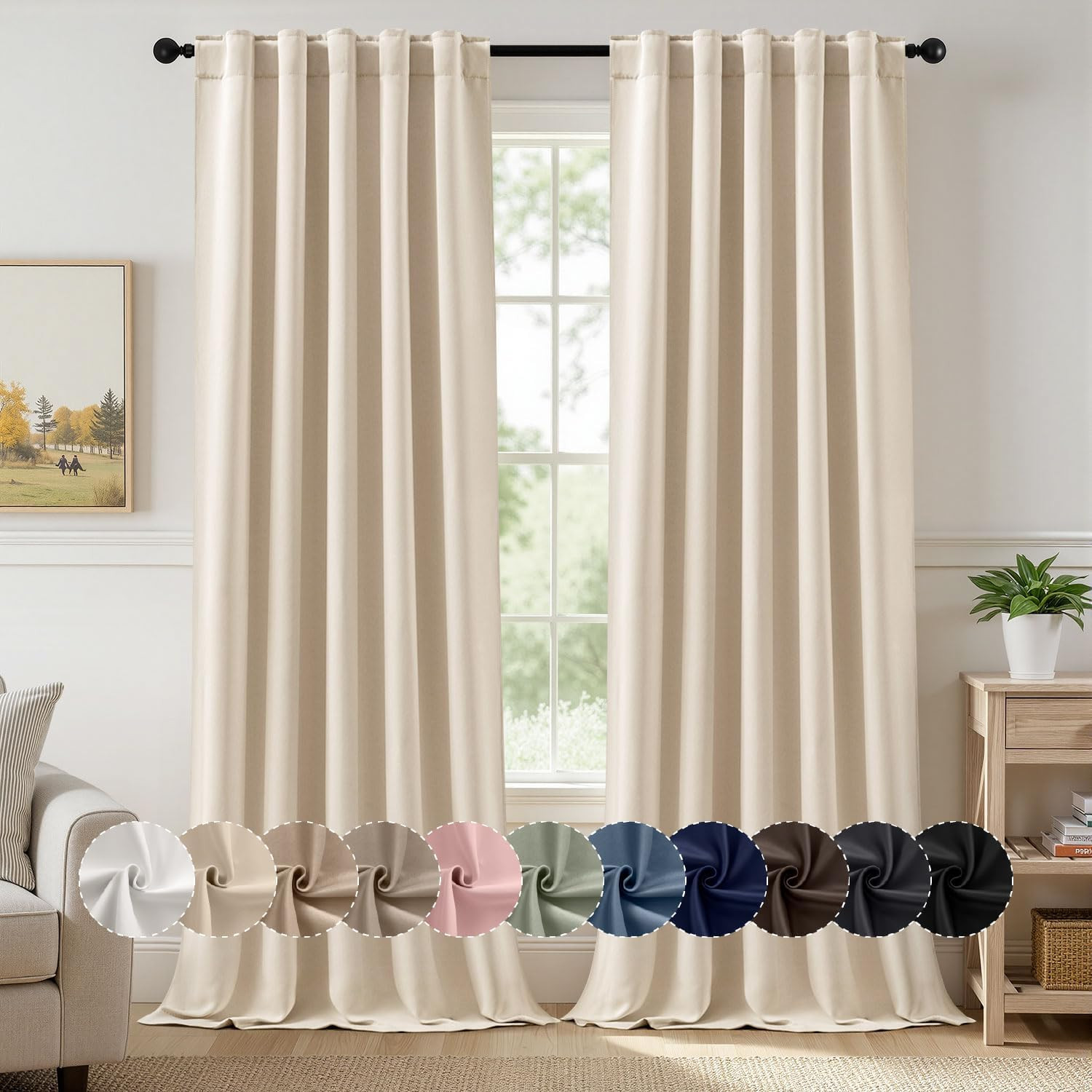 MIULEE Cream Beige Pinch Pleat Blackout Curtains 96 Inch Length 2 Panels Set for