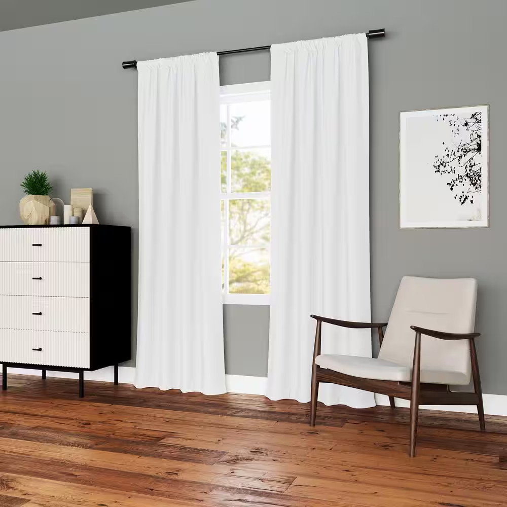 Kinnear Textured White Polyester 40 In. W X 84 In. L Rod Pocket Blackout Curtain
