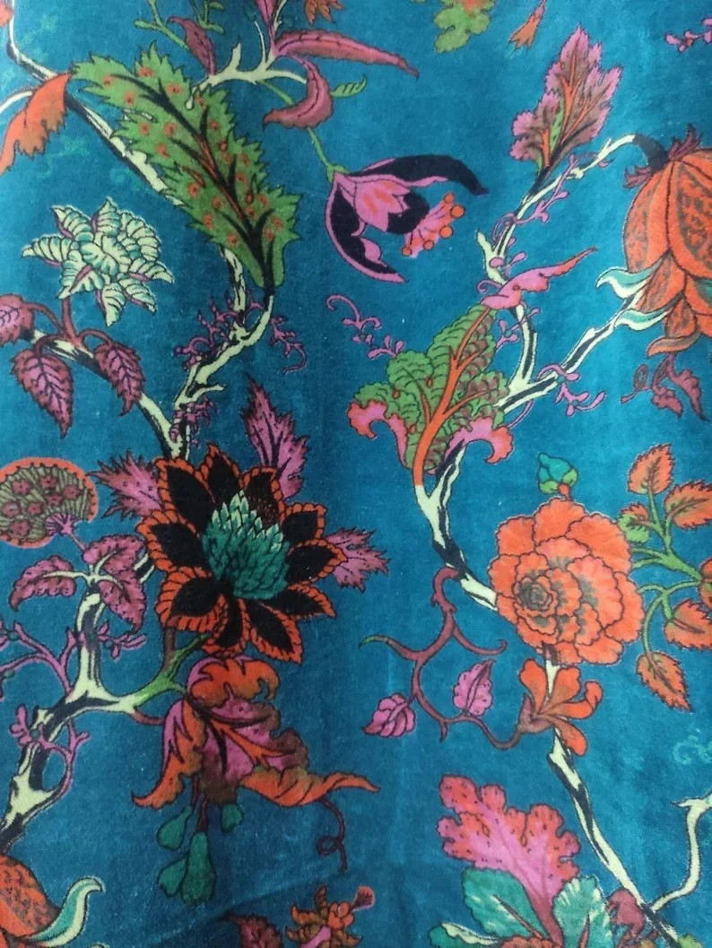 Boho Cotton Velvet Curtains Teal Blue Luxury Drapes Customizable