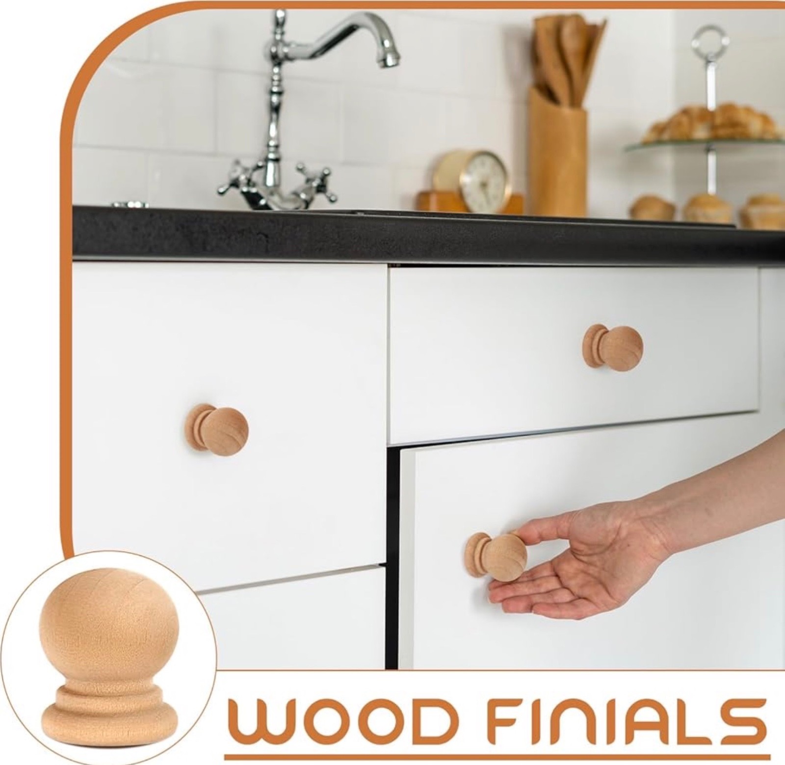 Pinkunn 150 Pcs Wood Finials Dowel Rods Caps 3/4 Inch Tall with 1/4 Inch Hole Un