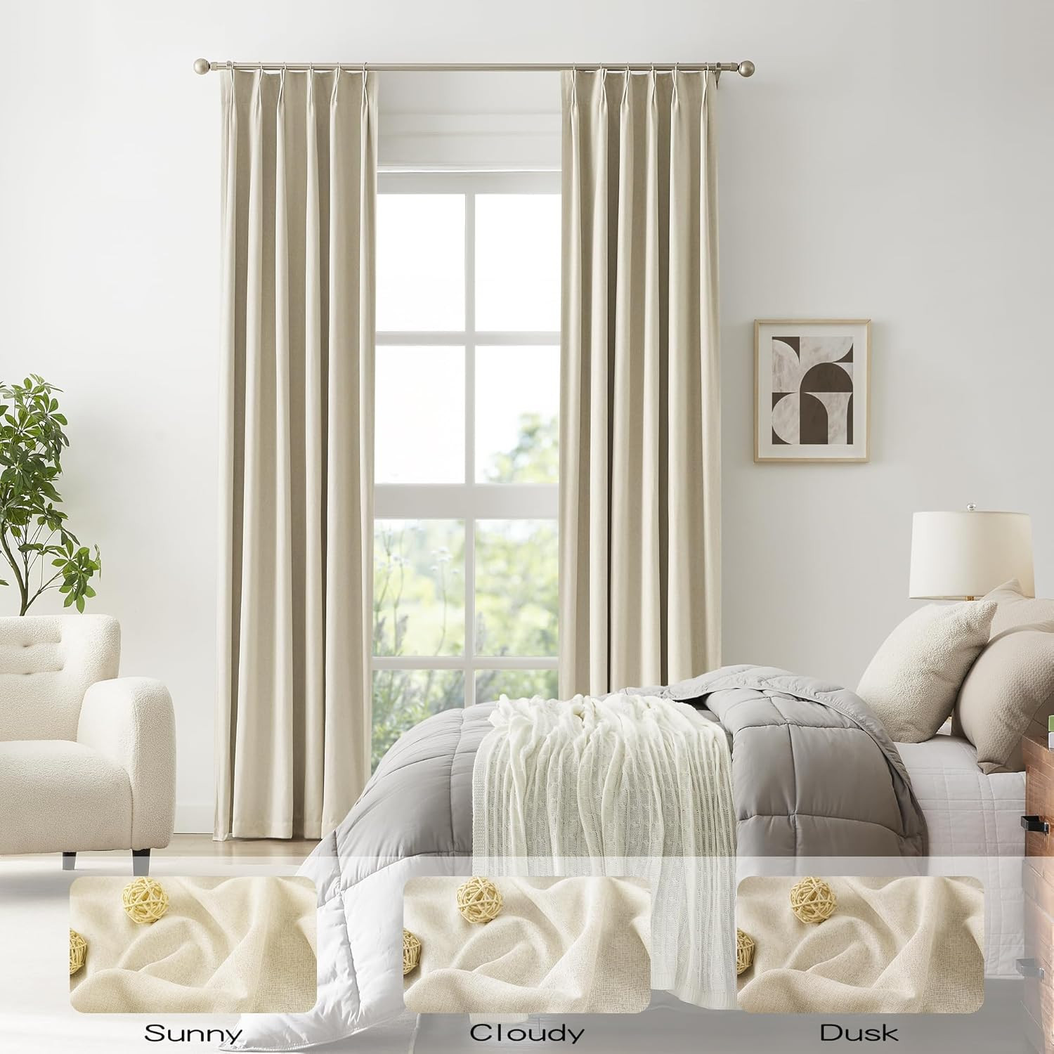 Extra Long Blackout Curtains 132″ for Large Windows – 2 Panels, Sound Absorbing