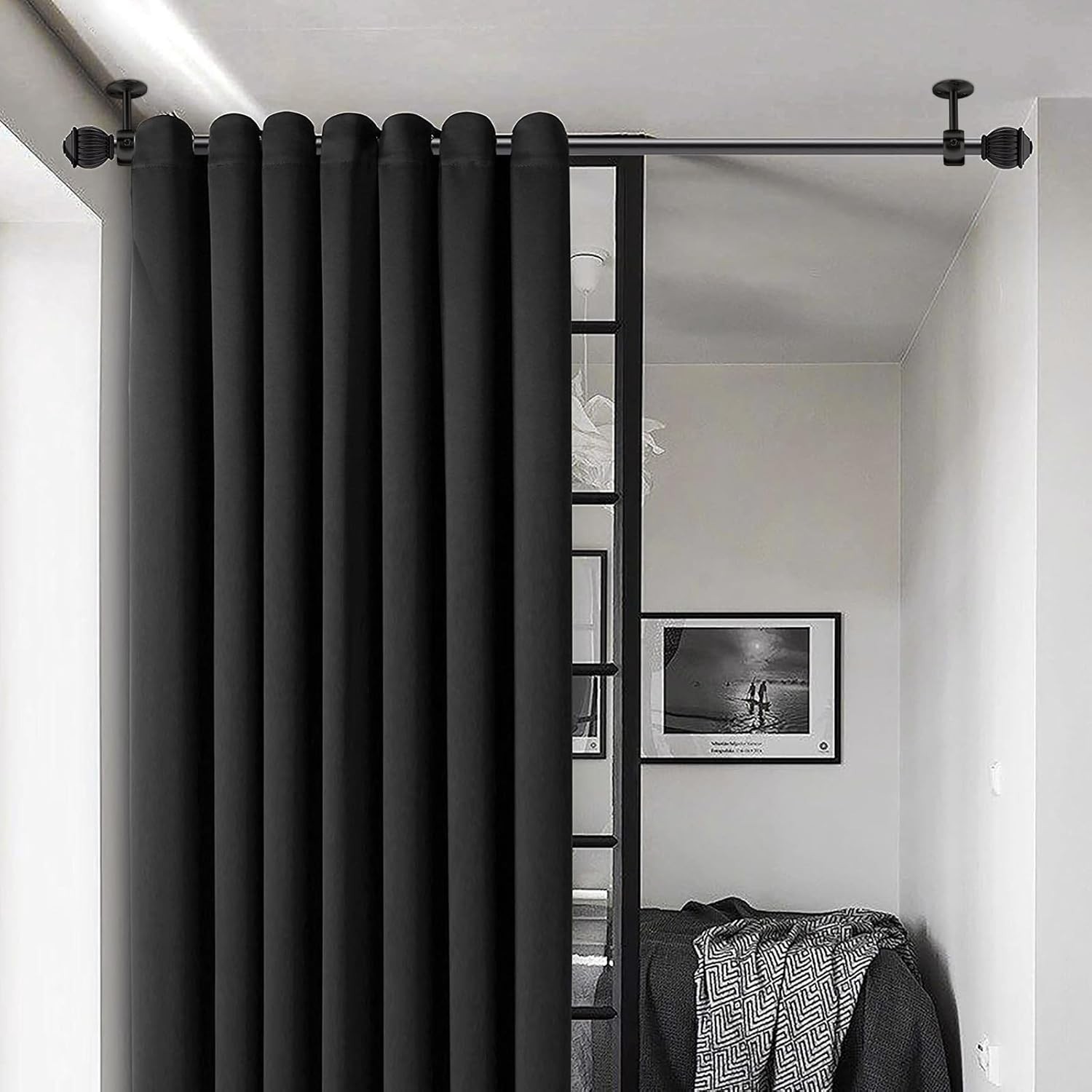 Curtain Rod Brackets, Ceiling Heavy Duty Holders, Black 4 Pack Hooks Hangers …