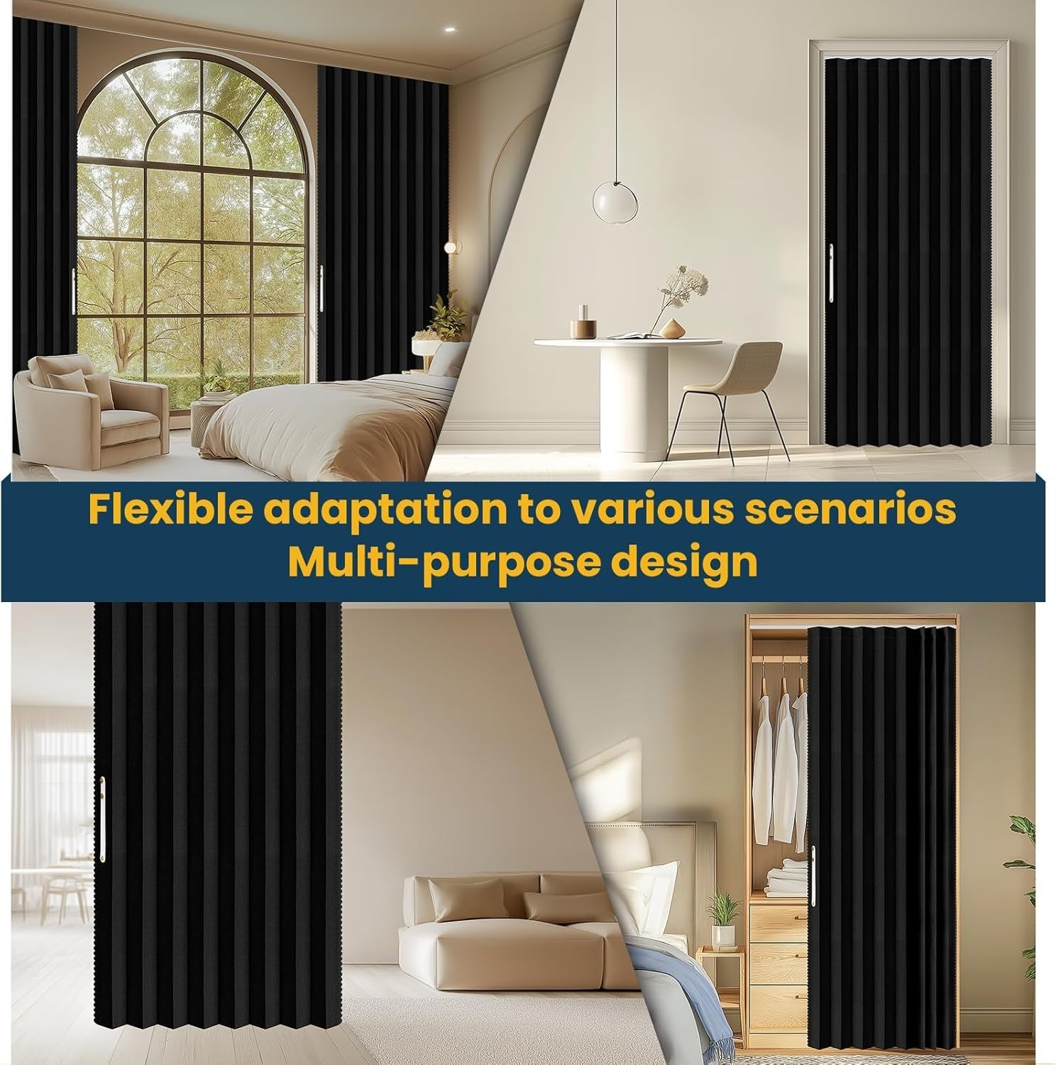 Versatile Black 100% Blackout Door Curtain, 43”W x 79”L – DIY Installation Kit