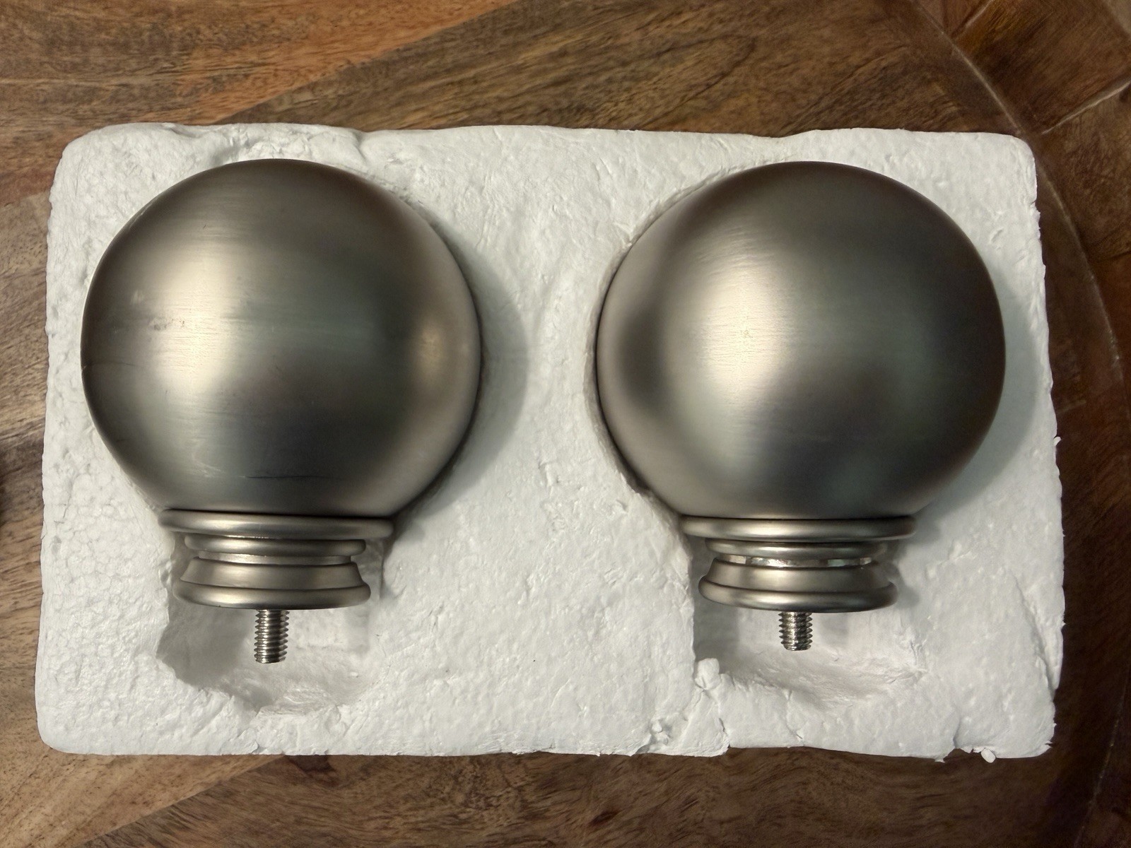 Set/2 POTTERY BARN Large Ball Finials 1.25” Diameter Pewter NEW OPEN BOX PB