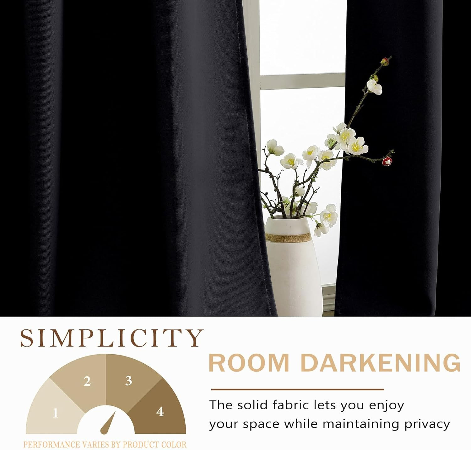 Black Blackout Curtains for Small Window Treatment, Light Blocking Short Kitchen