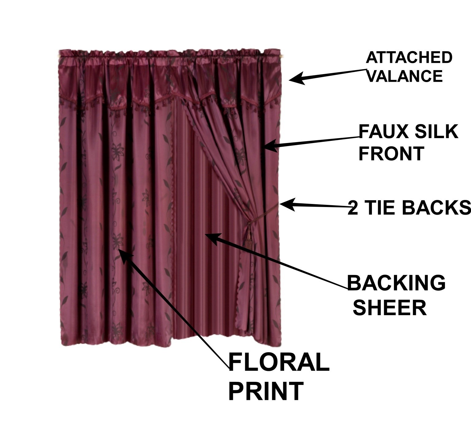 NEW LUXURY FAUX JACQUARD WINDOW PANEL WITH ATTACHED VALANCE NADA SET 120″ WIDE