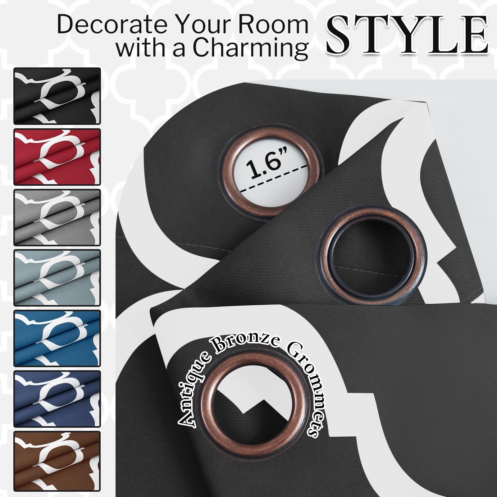 Melodieux Moroccan Printed Room Darkening Blackout Grommet Curtains For Living