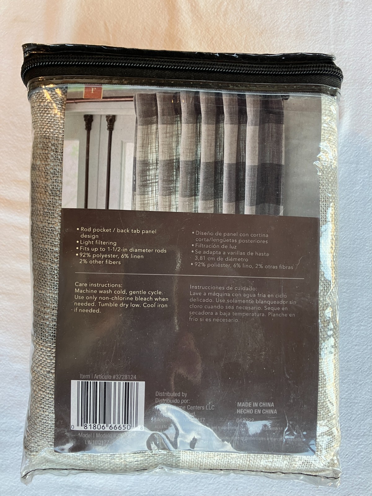 Allen + Roth 3728124 50” x 95” Curtain Panel, Gray Plaid, Rod Pocket, Single