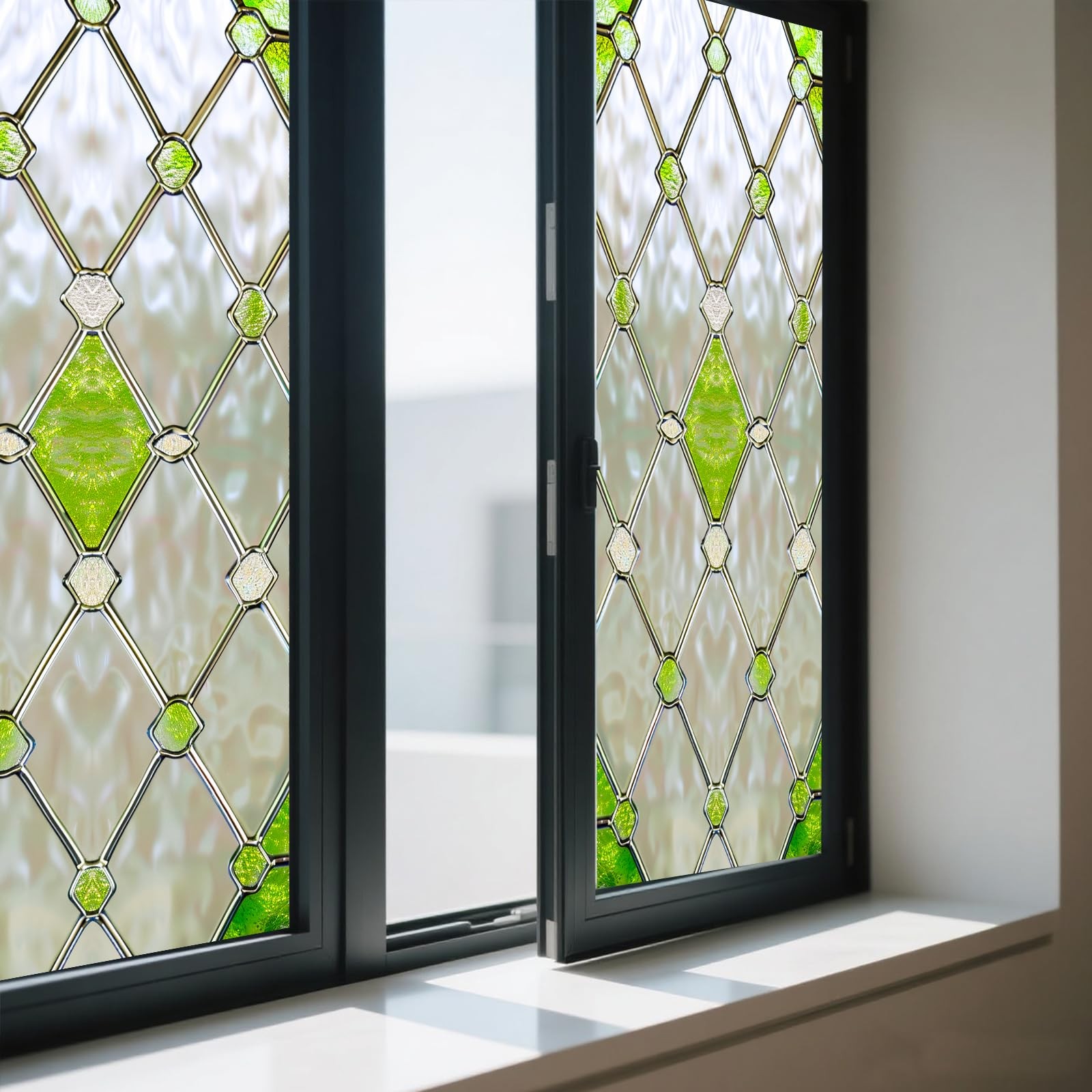Privacy Window Film Stained Glass Window Green Diamond Net Decorative