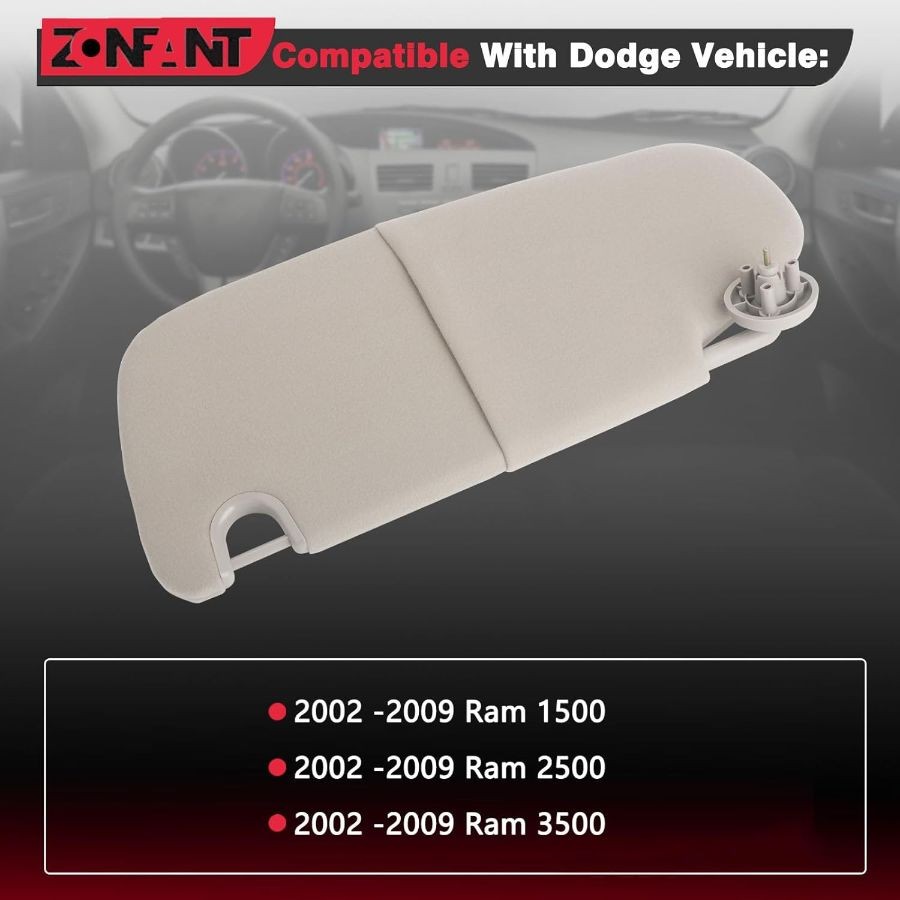 Grey Left Driver Side Sun Visor Without Sunroof Compatible with Grey Left