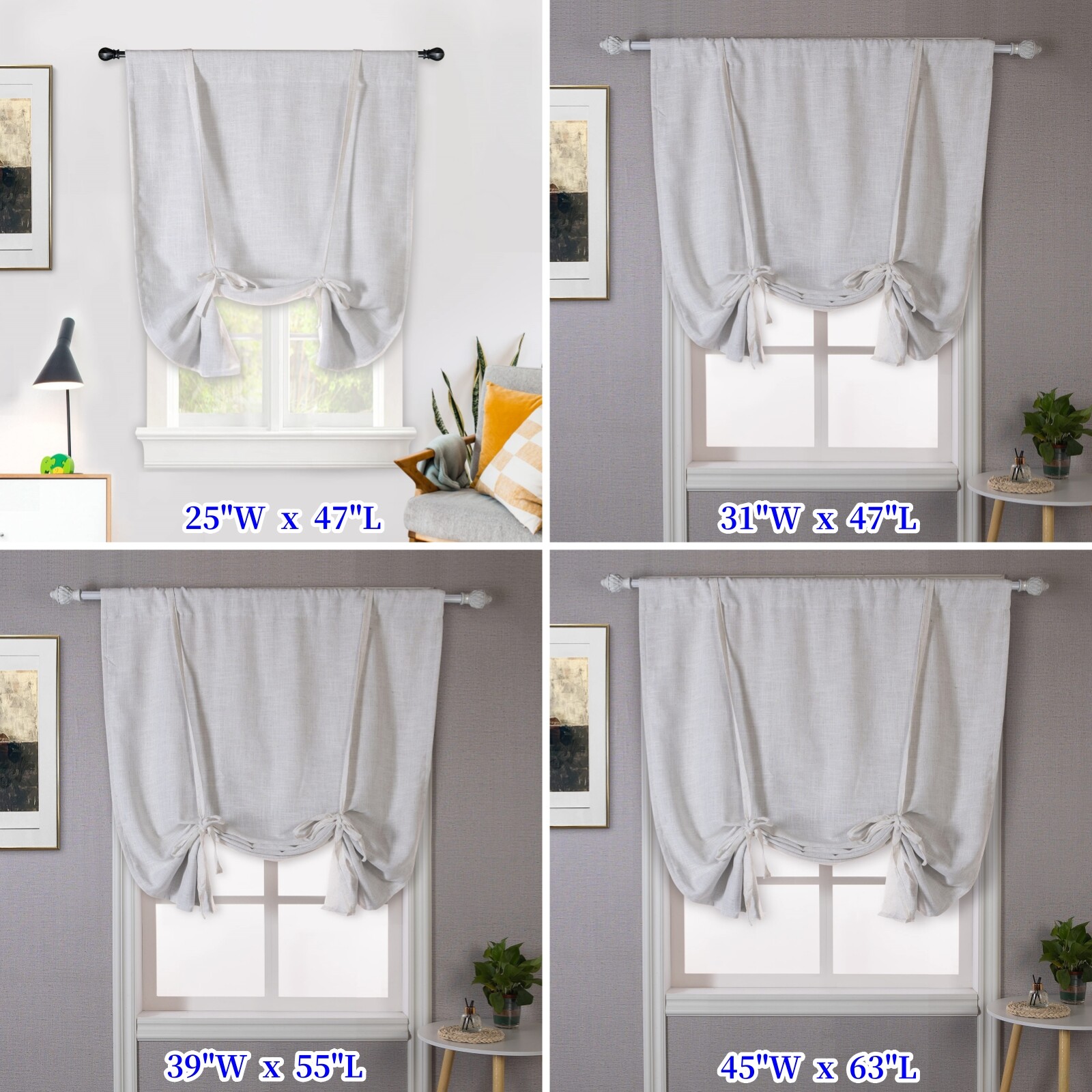 Linen Tie Up Shade Window Curtain Drape Ivory Rod Pocket for Kitchen Living Room