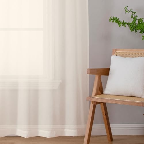 Sheer Curtains 45 Inch Length 2 Panels Set for 42″W x 45″L (Pack of 2) Cream