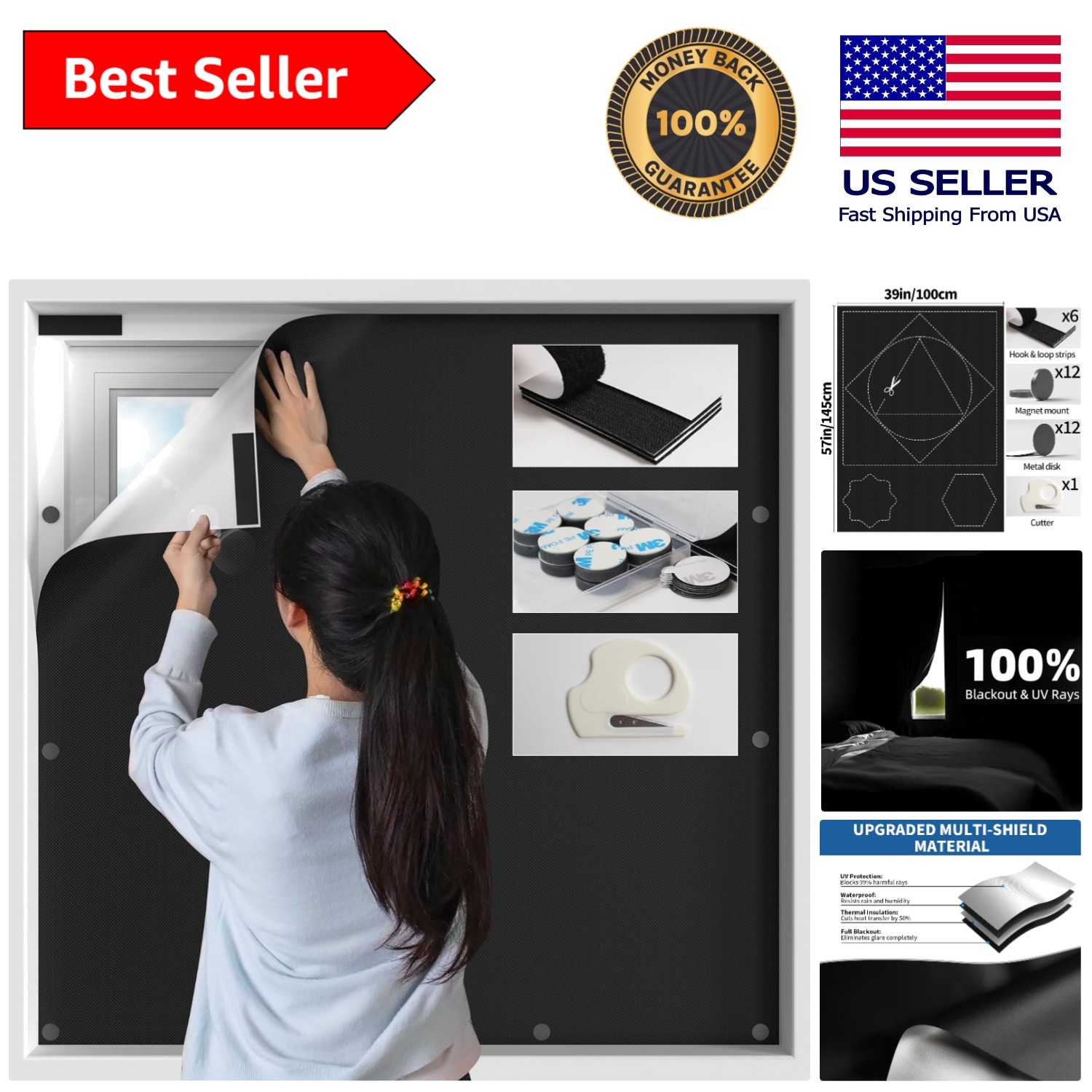 Magnetic Blackout Window Cover – Customizable 39×57 Shades for Sleep and Privacy
