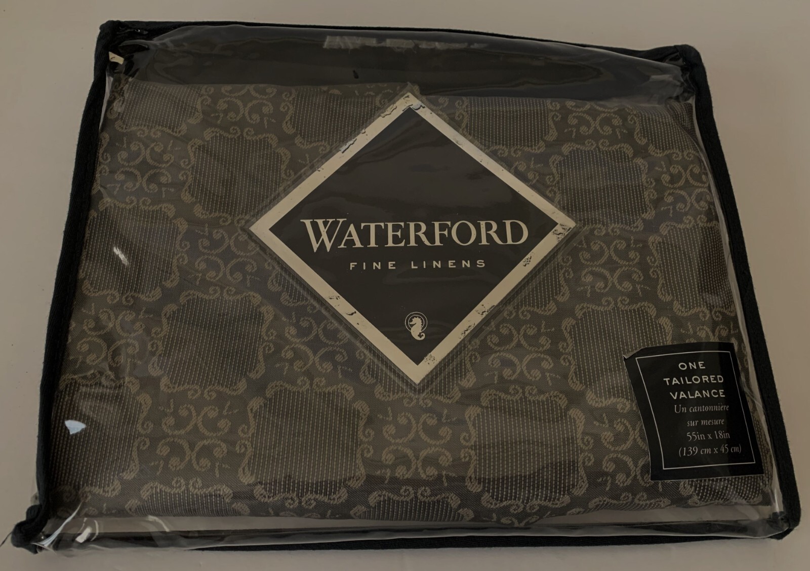 WATERFORD Fine Linens DIMITRIOS TAILORED WINDOW VALANCE NEW Charcoal 55″x18″
