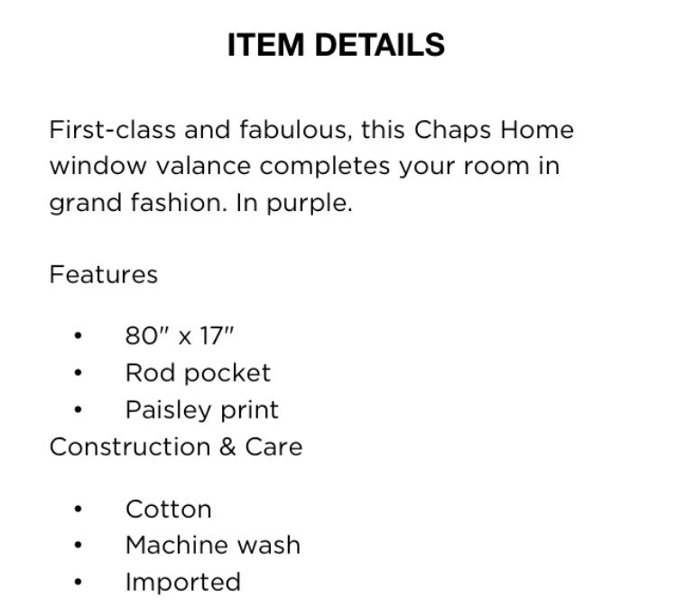 CHAPS Home PRESTON PAISLEY Window VALANCE Size: 80″ x 17″ New SHIP FREE Purple