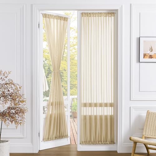 Sheer Door Curtain Closet Linen Textured Curtains Sheer 54″W x 72″L Beige