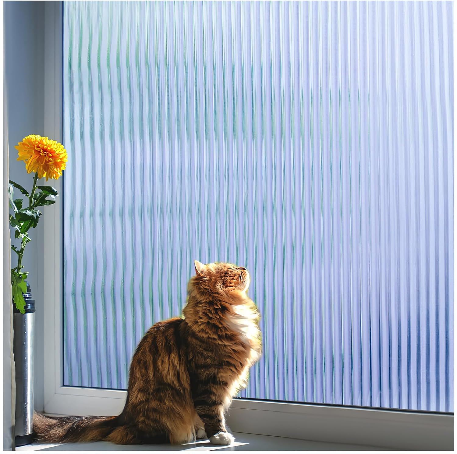 Reeded Glass Window Privacy Film, 3D Fluted Frosted Decorative Window Film, Self