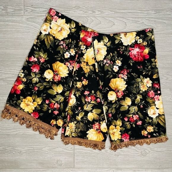 Floral window valance curtain floral maximalist style 3 piece window treatment