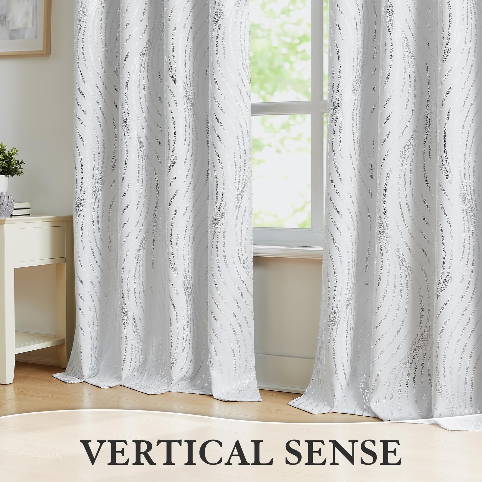 Xwincel Blackout Curtains White Silver Foil Pattern 63 Inches 2 Panel Set