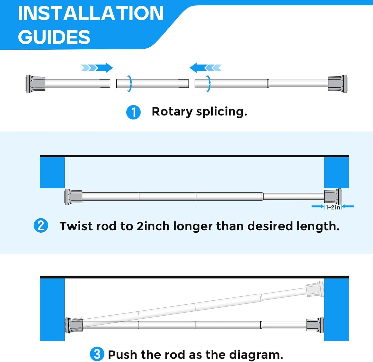 2 Pack Spring Tension Curtain Rods 28-48 Inches, Black Spring Loaded Curtain Rod