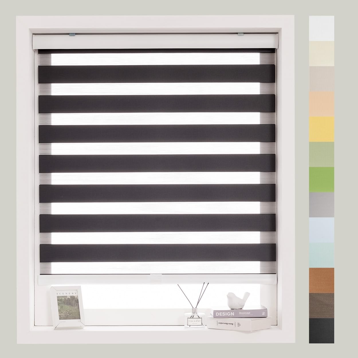 FOIRESOFT Custom Zebra Horizontal Blind Basic Black W 29 in X H 48 in