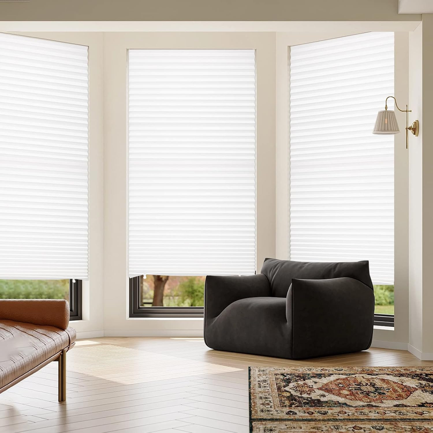 6 Pack Temporary Light Filtering Paper Shades for Windows,Paper Pleated Blinds w