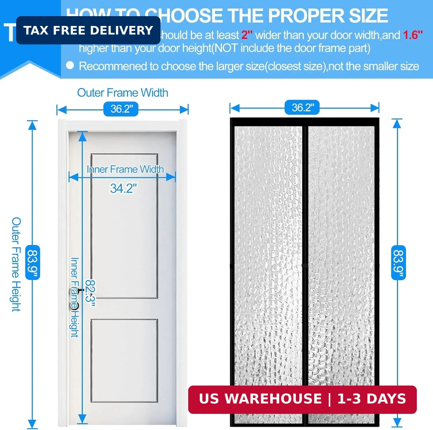 RELIANCER Magnetic Thermal Insulated Door Curtain,Waterproof EVA Door Cover,Fit