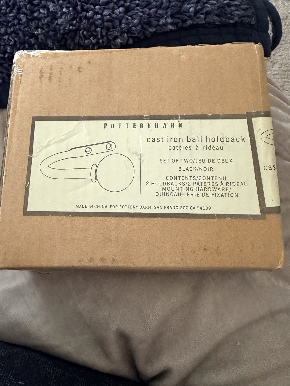 Pottery Barn Curtain Holdback Set Of Two – Cast Iron Ball Black – NIB Sealed