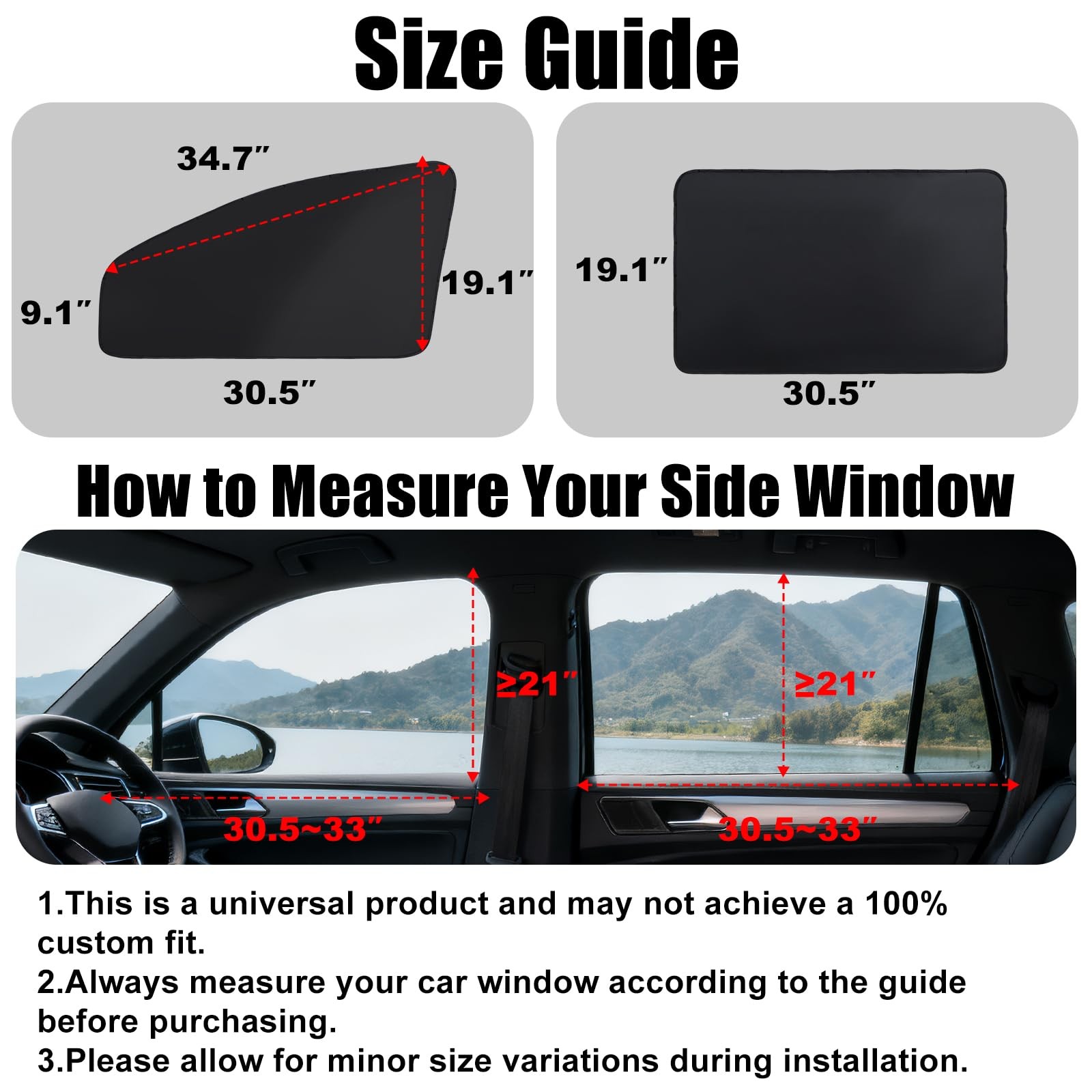 XCBYT Car Window Shades – 4 Pcs Privacy Curtains – 100% Large, Black-4PCS