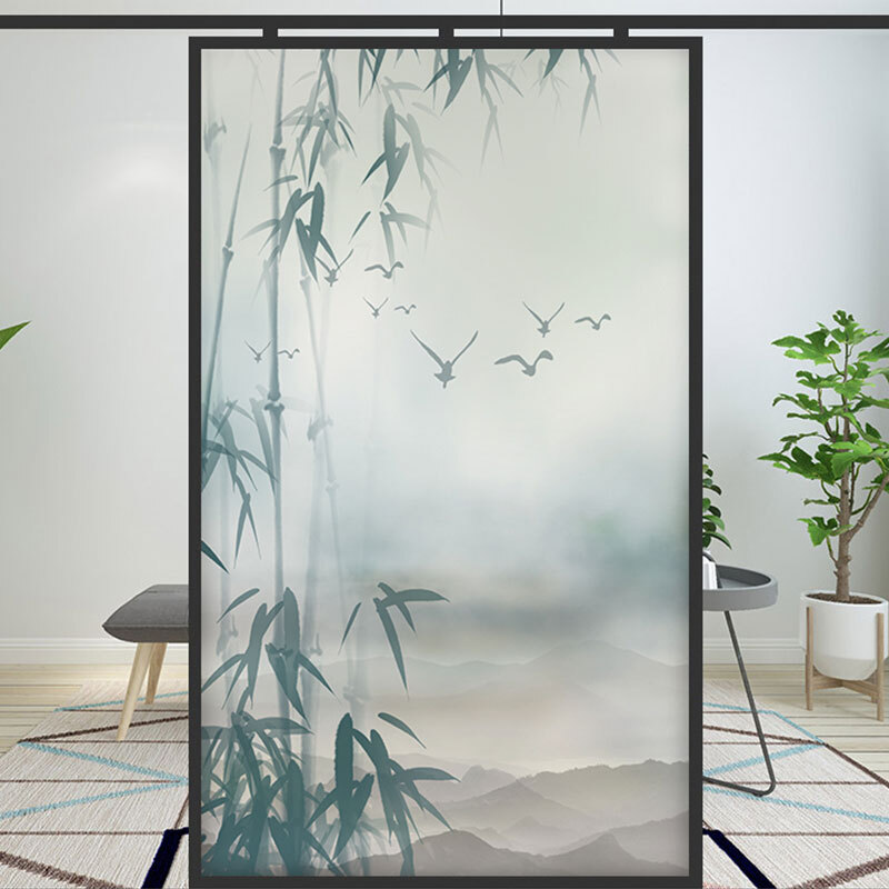Bamboo Stained Glass Films Windows Film Static Cling Decor Chinese Style