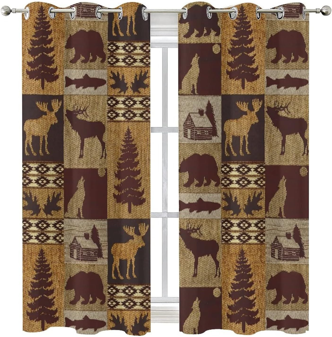Retro Rustic Bear Blackout Curtains for Bedroom,Country Style Farmhouse Cabin Wi