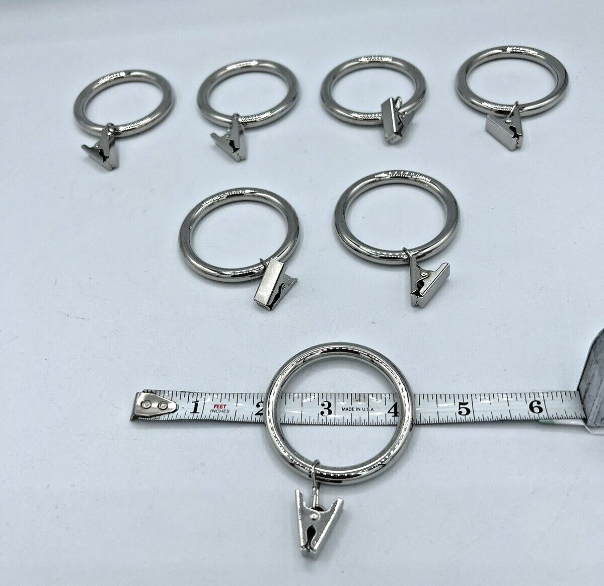 Rejuvenation Curtain Rings Clip Set 7 Polished Nickel Fits Rod 1.25″ Drapery