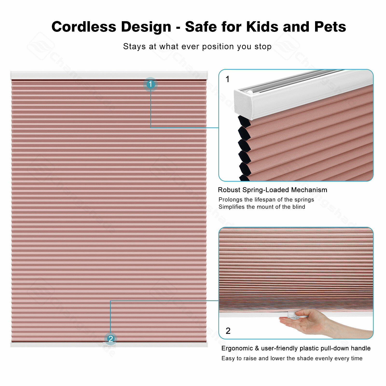 Changshade CUSTOM SIZE Cordless Window Shades 1.5inch Blackout Cellular Shades