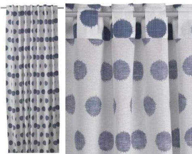 IKEA HENNY Pair of Curtains Panels White Blue Dotted Cotton Linen Blend 57 x 98″