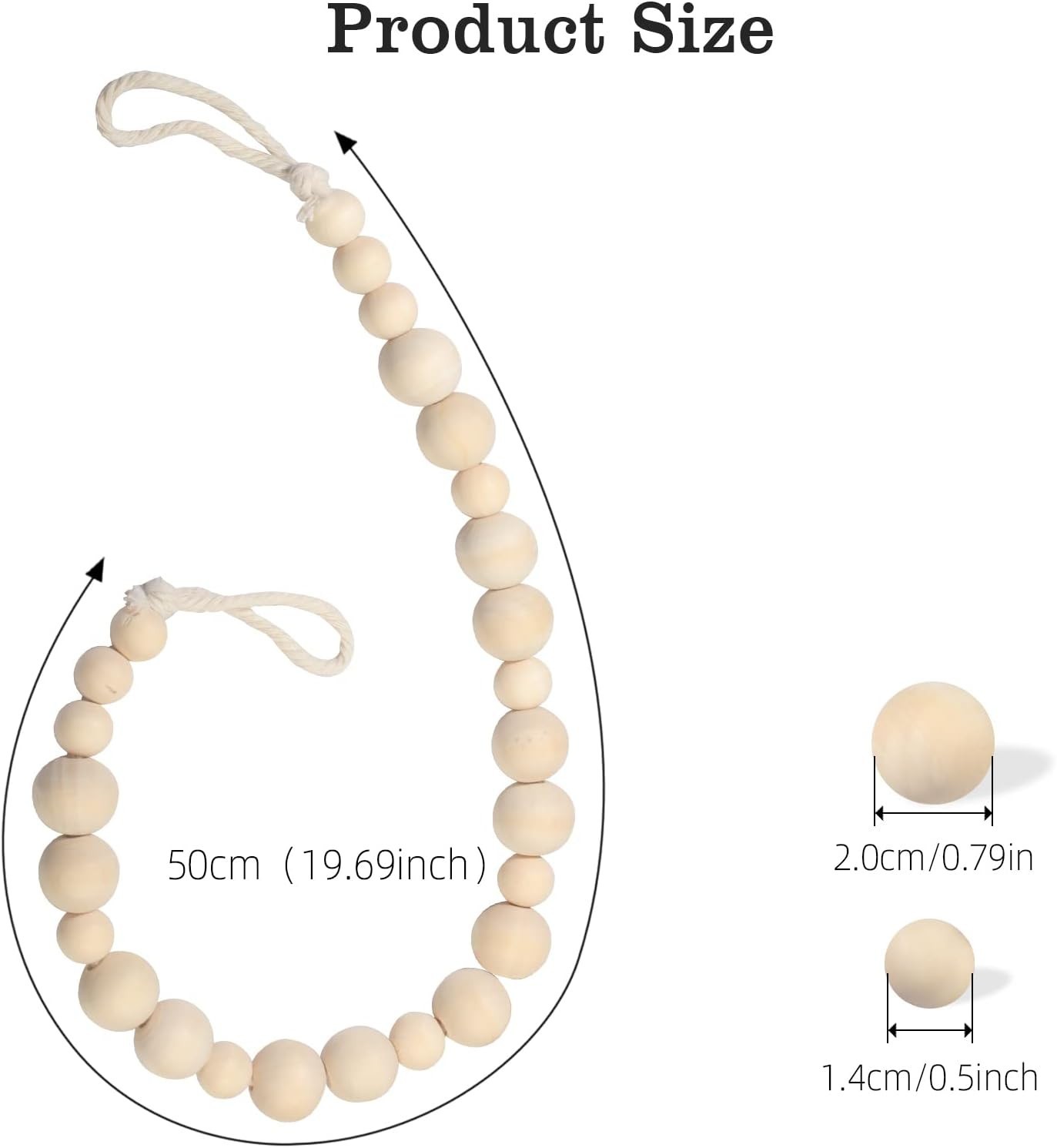 Hion 2 Pcs Boho Curtain Tiebacks,Wood Beads Curtain 19.69″L x 0.79″