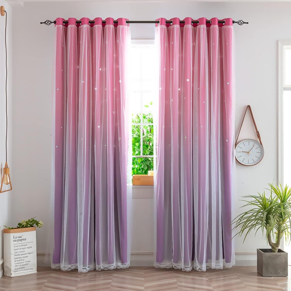 Princess Pink & Purple Star Cutout Blackout Curtain (1 Panel, 34″x63″)