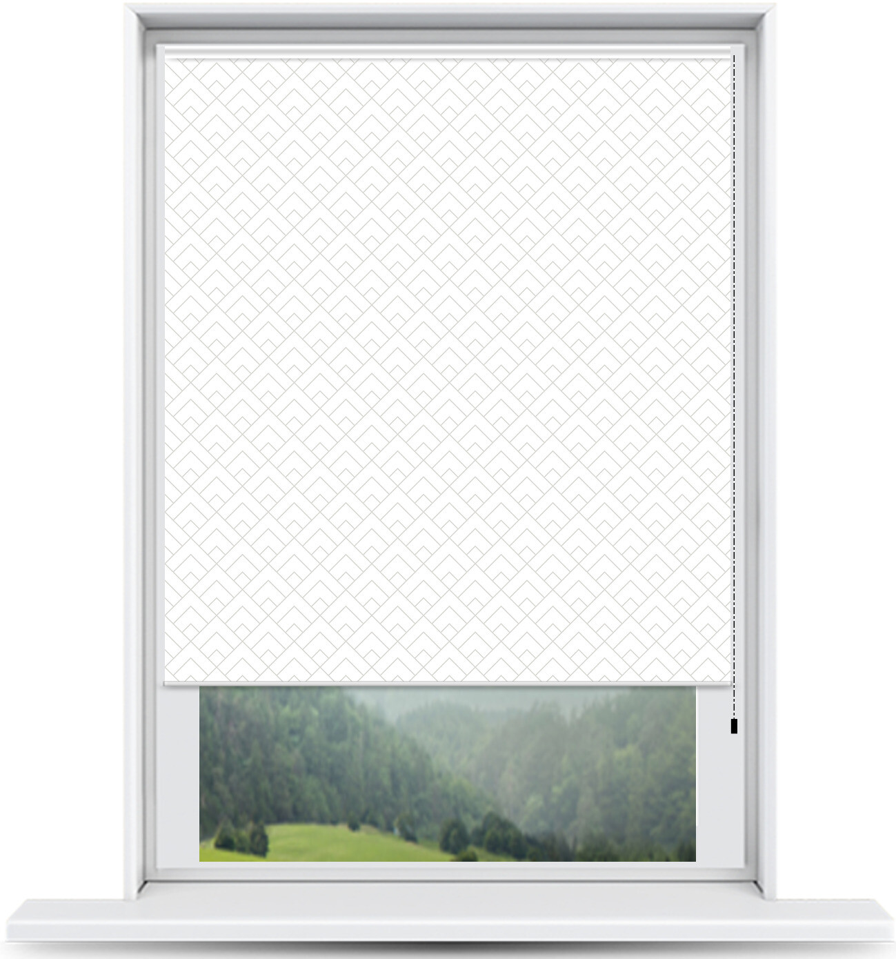 ArtToFrames Custom Window Shade – Blackout Peaks Modern White Grey Design Revers