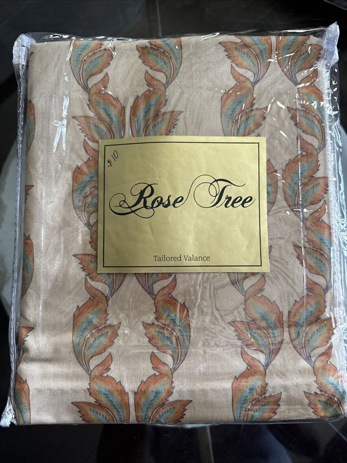 Rose Tree Feather Floral Red Orange Turquoise ‘Miranda’ Tailored Valance 14×80
