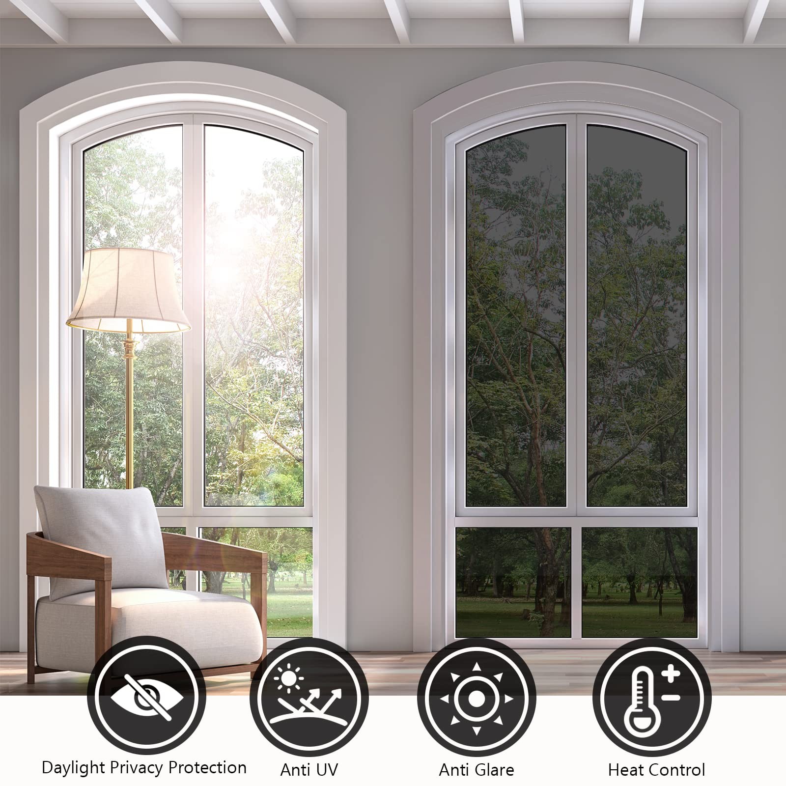 KESPEN Window Film One Way Daytime Privacy 23.6 Inch X 6.5 Feet, Black-silver