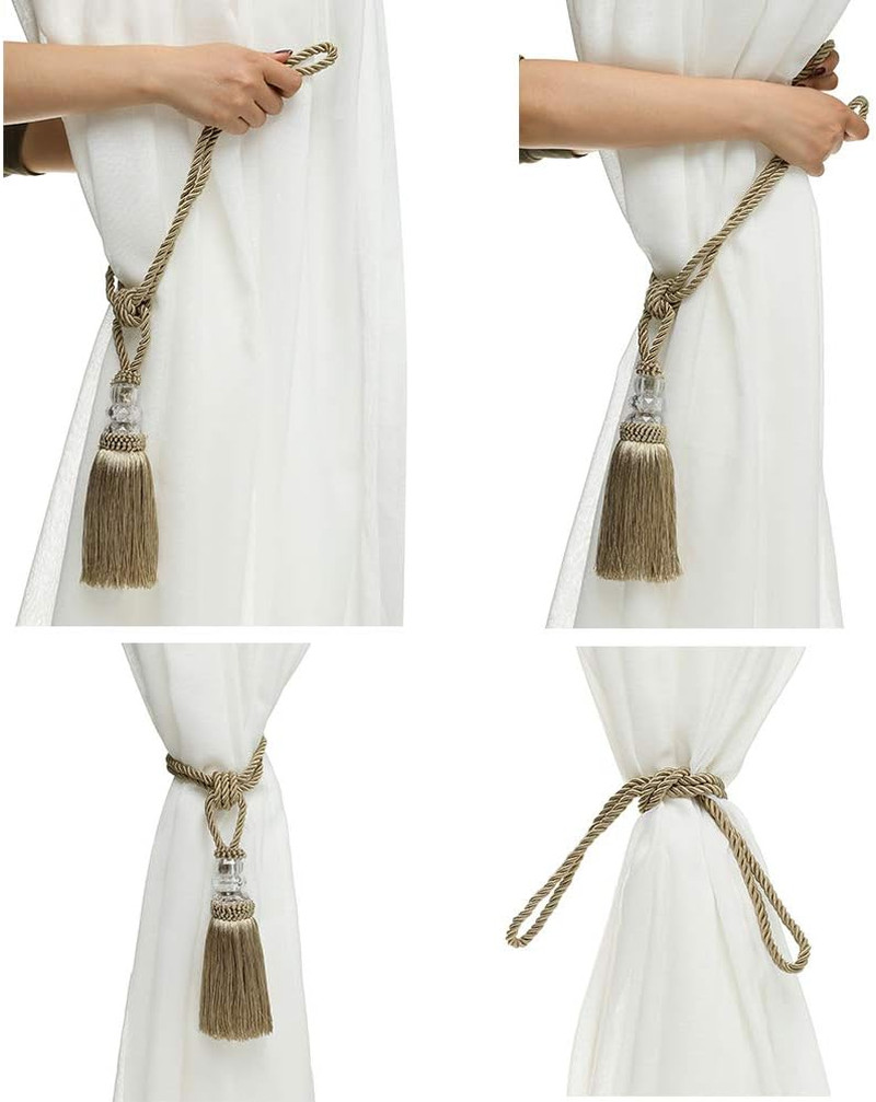 4 Pack Curtain Hand-Woven Tiebacks Crystal Holdbacks Home Decorative Tassels (Go