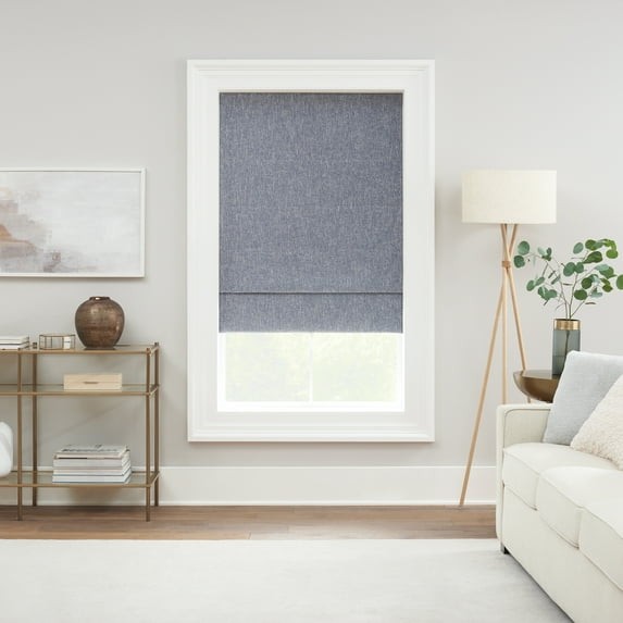 ECLIPSE DREW CORDLESS ROMAN SHADE 100% BLACKOUT 23 IN WIDE X 64 IN LONG – BLUE