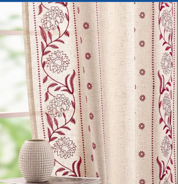 jinchan Red/Beige Farmhouse Style Embroidered Linen Curtains (2 Panels) 84″