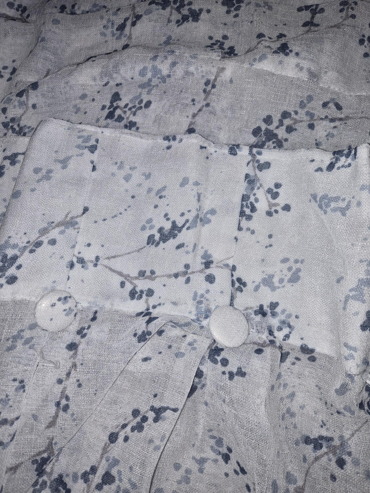 DKNY Promenade Indigo Blue Vines Sheer Curtains 32×84 Inverted Button Pleat Pair