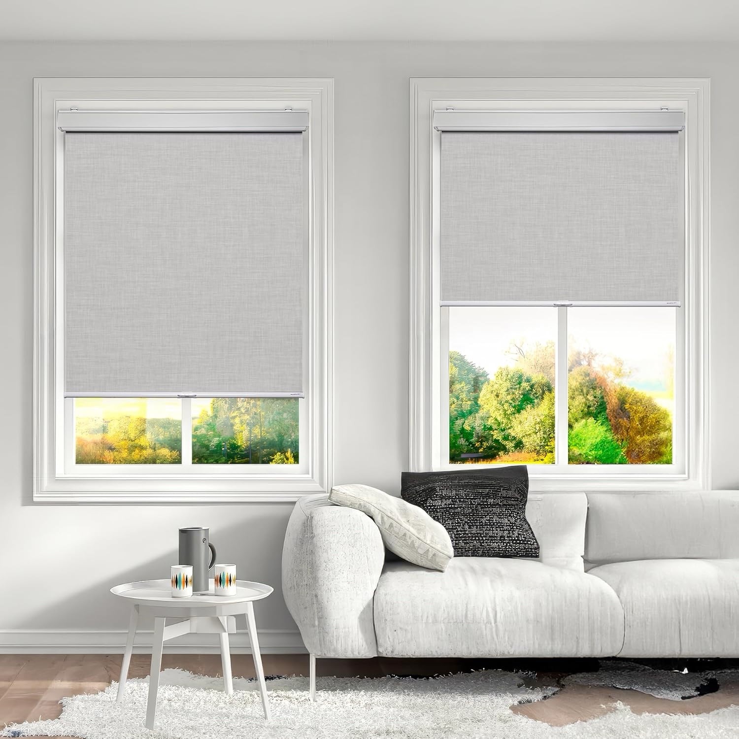 Cordless w/ Valance 100% Blackout Window Shades Pull Down Blinds 59×80 Light Gre