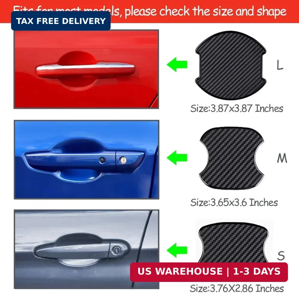 4Pcs Black Carbon Fiber TPU Car Door Handle Cup Protective Stickers Universal Do