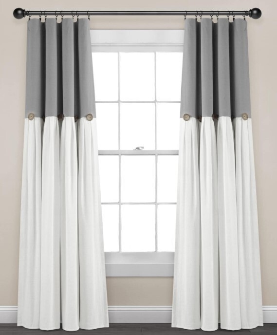Lush Decor Linen Button 100% Lined Blackout Window Curtain ONE PANEL 40″W x 84″L