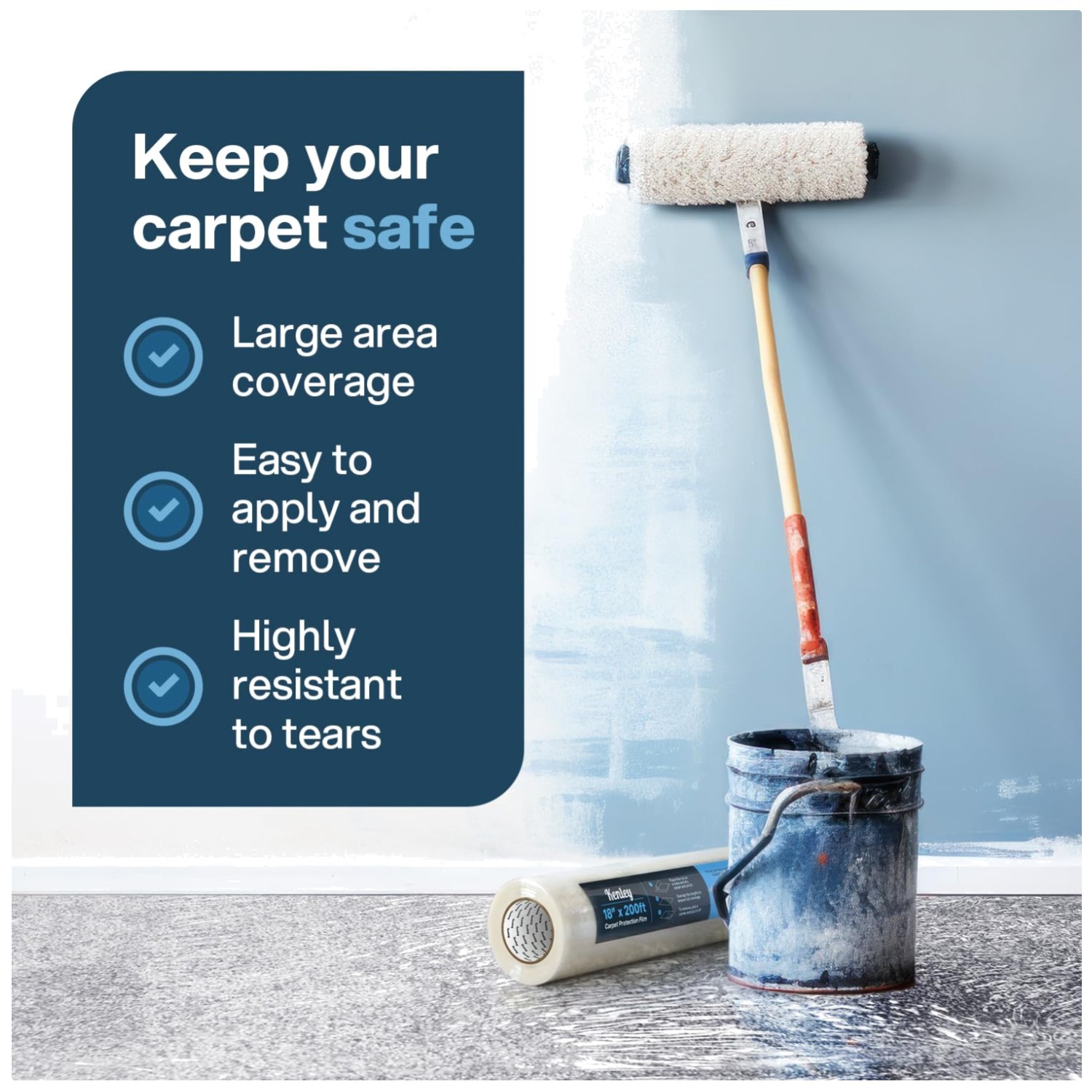Durable Sticky Carpet Protector Film 18″x200′ Waterproof